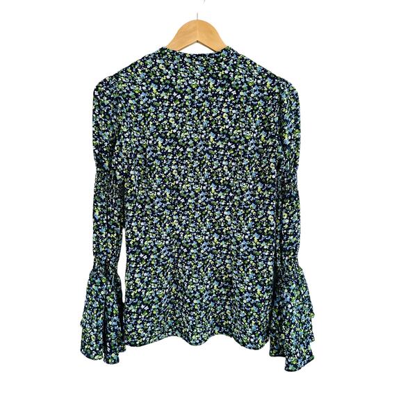 Michael Kors Floral Crepe Long Bell Sleeves Collarless Button Down Blouse XXS - Picture 4 of 7
